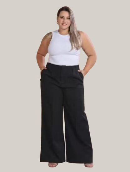 Calça Alfaiataria plus size G1-G4 pantalona c/ cinto elegância social