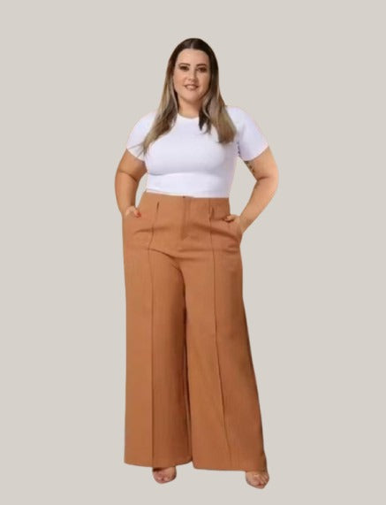 Calça Alfaiataria plus size G1-G4 pantalona c/ cinto elegância social