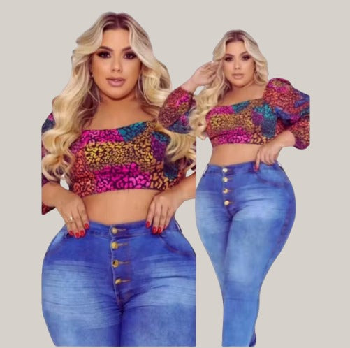 Calça jeans feminina plus size cintura alta