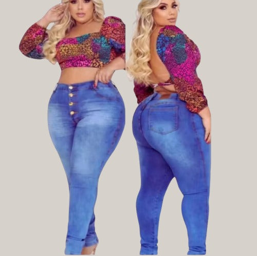 Calça jeans feminina plus size cintura alta