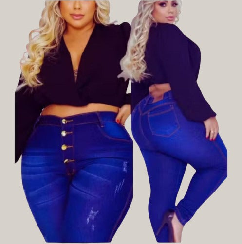 Calça jeans feminina plus size cintura alta